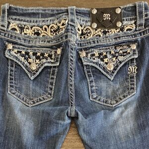 Miss Me Women's Blue Boot Cut Jeans with Embroidered Pockets